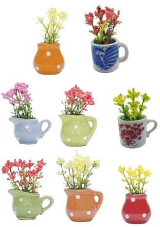 Set Of 8 Resins Vases Refrigerator Miniature Flower Pots Fridge Magnets Ornaments For Kitchen Office Decors