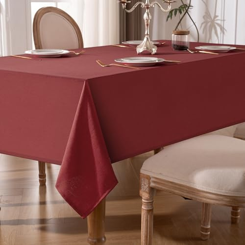 Tischdecke Abwaschbar Rot – 140x200cm Tischtuch aus Polyester in Leinenoptik, Wasserabweisend mit Lotuseffekt, Kratzfest und Pflegeleicht für Wohnzimmer, Esszimmer, Balkon & Garten
