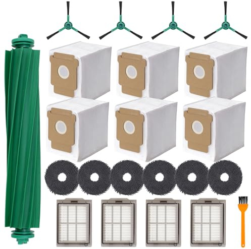 22 Accesorios para iRobot Roomba Plus 405/505/507 Combo Robot Aspirador: 1 Cepillo Principal, 4 Cepillos Laterales, 4 filtros HEPA, 6 Mopas, 6 Bolsas de Polvo, 1Cepillo de Limpieza