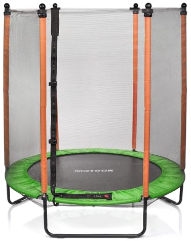 meteor kindertrampolin 140 cm mit hohem sicherheitsnetz Trampolin für Kinder ab 3 Jahren Indoor Outdoor gartentrampolin stabil kompakt rutschfest bis 50 kg (Orange Grün, 140 cm)