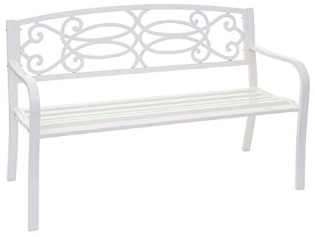 PROREGAL Gartenbank | HxBxT 87x127x58cm | Bank Parkbank Sitzbank | Weiß | 2-Sitzer pulverbeschichteter Stahl