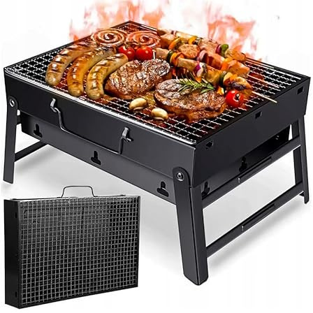 Stalco Holzkohlegrill Klappbar Picknickgrill aus Edelstahl, Tragbarer BBQ Koffergrill, Kleiner Grill Portable Campinggrill Abnehmbare BBQ Grills für Garten Party, Balkon & Outdoor