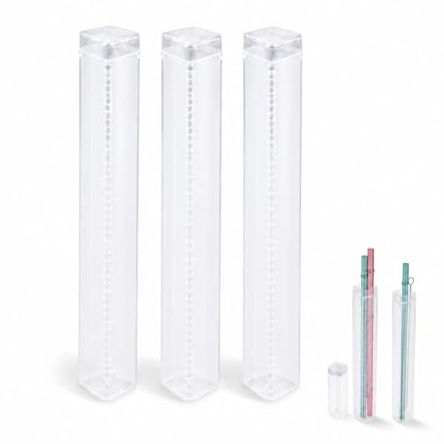 3 Pack Collapsible Straw Carrying Cases, Food Grade PP Plastic Reusable Straw Storage Holders for 9-13 Inch Straight/Curved Straws, Travel Friendly for Camping & Gifts