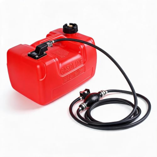 Koioplie 12L Boot-Benzintank Aus HDPE Mit Füllstandsanzeige | Tragbarer Marine-Kraftstofftank für Außenborder – 3 m Schlauch, Entlüftungskappe, I-Griff