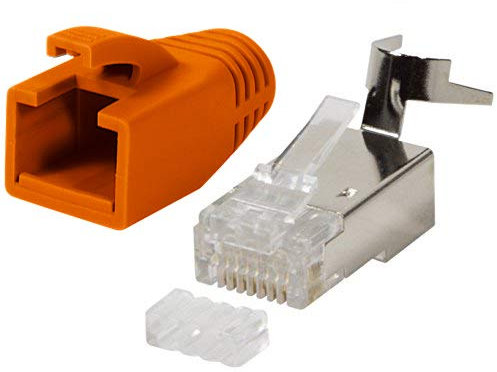 odedo confezione da 10 connettori Crimp di colore arancione, Cat. 7, 7A, 6A per posa di cavo di rete Ethernet fino a 8 mm, fino a 10 Gigabit, con anima rigida o flessibile, connettori RJ45