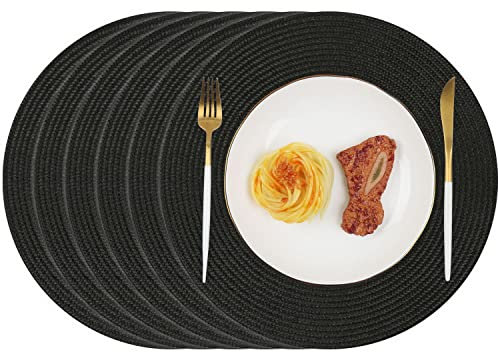 Homcomodar Runde Tischsets Abwaschbar Set von 6 Platzsets Hitzebeständigem Platzdeckchen für Küche Abendessen 34cm(Schwarz)