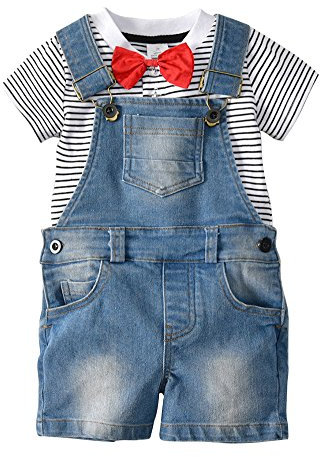 AnyuA Bowknot Camicie Bambino Salopette Corte Jeans Tuta Denim Pantaloni 110