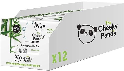 The Cheeky Panda Bamboo Biodegradable Baby Wipes Multipack | 99% Purified Water, Suitable for Sensitive Skin | Dermatologically Tested, 60 Count (Pack of 12)(Packing May Vary)