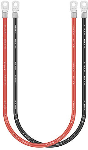 BONATECH Cavo per batteria flessibile in gomma siliconica da 50 cm, rosso e nero, 6 AWG, 8 AWG, 10 AWG, con terminali ad anello in rame stagnato (8 AWG (10-6)