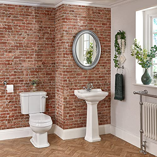 MILANO Close Coupled Toilet Full Pedestal 1 Tap Hole Bathroom Basin Sink | Ceramic Construction. Close Coupled Toilet. 1 Tap Hole Basin. Traditional Style. Floorstanding Design.