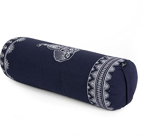 Yoga Studio Nackenrolle aus Bio-Buchweizen, rund, Natur-Kollektion, Mitternachtsblau - Aztec Elefant