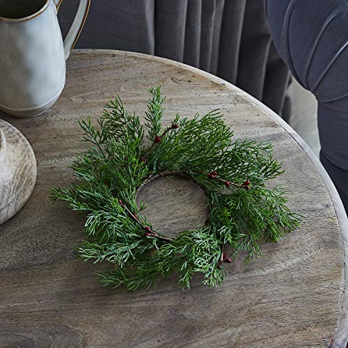 Lights4fun 25cm Kerzenkranz mit grünen Blättern und rote Beeren Weihnachtsdeko Modern Adventskranz