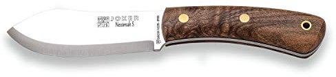 joker Coltello da caccia Nessmuk S CN132, mango Noce, lama 11 cm Sandvik 14C28N, con fodero in pelle marrone, per la pesca, la caccia, il campeggio e l'escursionismo