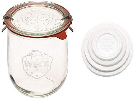 Weck - Große Gläser für Sauerteig - Starterglas mit Glasdeckel - Tulpenglas mit breiter Öffnung - Weck Jars 1 Liter inkl. (Frischhaltedeckel)