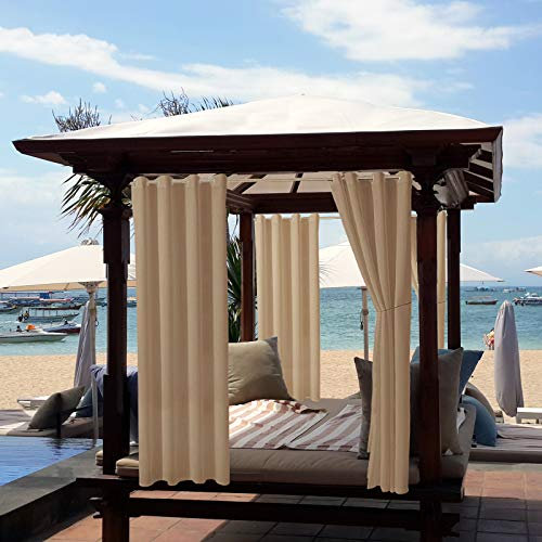 ele ELEOPTION Rideaux d'extérieur Hydrofuges, Protection Anti-UV avec œillets, pour Jardin, Cour, Balcon, Jaune Beige, 2 Pièces / 132 X 275cm