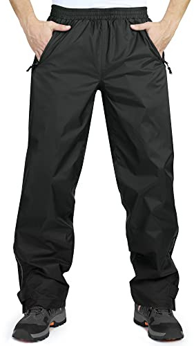 33,000ft Men's Rain Pants, Waterproof Rain Over Pants, Windproof Outdoor Pants for Hiking, Fishing Black