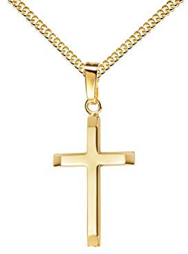 JEVELION Kreuz Kette Gold Anhänger-Kreuz Gold-Kreuz für Damen, Herren und Kinder mit abgeflachten Kanten als Ketten-Anhänger 750 Gold 18 Karat mit Schmuck-Etui und Kette 50 cm