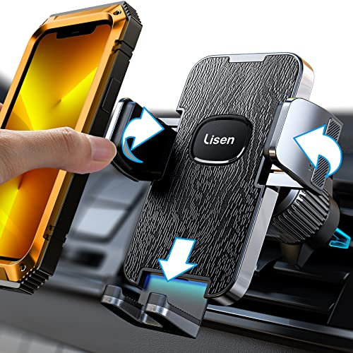 LISEN Handyhalterung Auto Lüftung Handyhalter fürs Auto 2022 Upgraded Metall Clamp KFZ Handy Halterung Pkw Auto Zubehör 360° Drehbar Handyhalterung Kompatibel mit iPhone 13 Pro & 4-7'' Smartphone