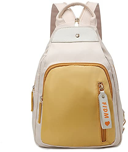 Rucksack für Damen Nylon, Kleine Umhängetasche mit Reißverschlussriemen, Lässige Tagesrucksäcke Radfahren Wandern Reisen (yellow)