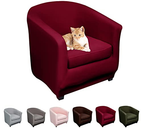 Lydevo Sesselhussen Clubsessel Stretch Sesselschoner Sesselbezug Tub Chair Cover Couchbezug Elastisch Anti-Rutsch Club Sesselüberwürfe Husse für Loungesessel,Rotwein