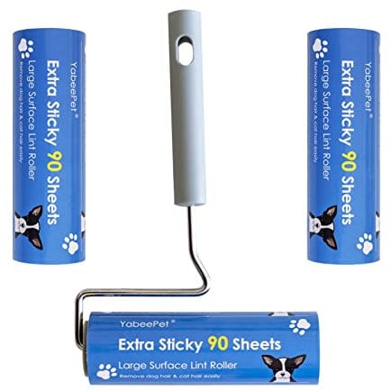YabeePet Extreme Sticky Large Surface Lint Roller, Long Handle Pet Hair Remover, Designed for Removing Pet Dog Cat Hair 90 Sheets per Roll, 6.3 inch Width (1 Roller+2 Refills)