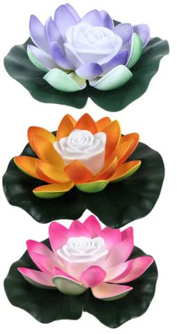 Yeehliny 18cm Lotus Laterne, Wasserdichte LED Garten Pool Licht, Schwimmende Laterne, Künstliche Lotusblüten Seerosen Licht Wasserlaterne für Garten Teich Terrasse (3 Stück/J)