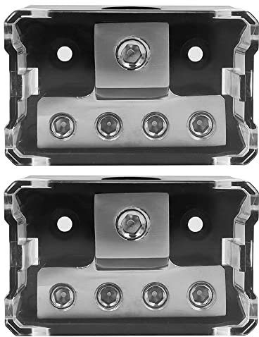 VOANZO Power Distribution Block 4 Way 0 2 4 AWG Gauge in 4 8 10 Gauge Out Car Audio Stereo Amp Distribution Connecting Block for Car Audio Splitter(2 pcs)