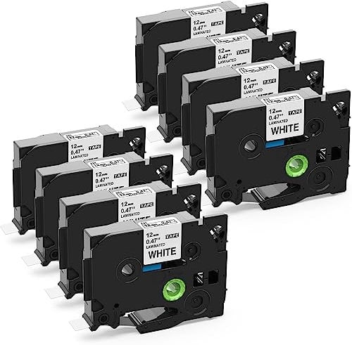 Upwinning Kompatibel mit Brother P-Touch Bänder 12mm TZe-231 TZe231 AZe-231 Schwarz auf Weiß TZ Tape 12mm 0.47 Laminiert Schriftband für Brother Beschriftungsgerät H107B H105 1010 1280 D400, 8er-Pack