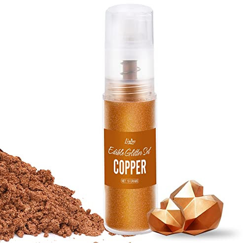 Essbarer Glitzer - 10g Essbarer Glitzerpulver Glitzerstaub in Sprühflasche für Getränke, Kuchen - Metallisch Glitzerpuder Lebensmittelfarbe Pulver zum Cocktails, Wein, Fondant, Keksen (Kupfer)