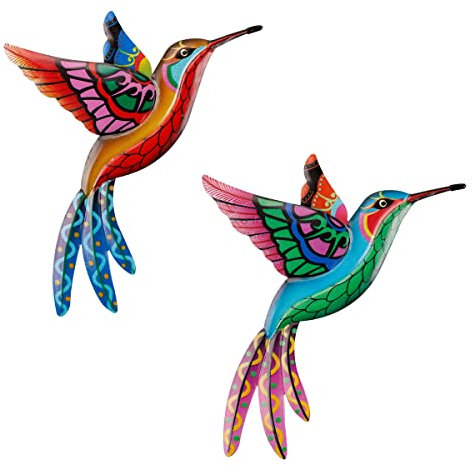GLADFRESIT Lot de 2 sculptures murales colorées en forme de colibri en métal à suspendre pour la maison, le jardin, la cour