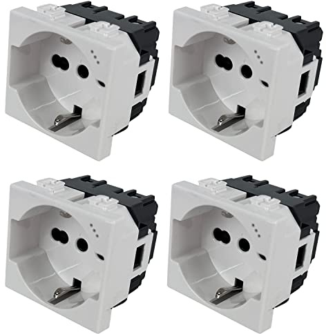 Set 4 Pezzi Presa Schuko 2P+T 16A, Compatibile con Bticino Matix, MOKEKA Alta Qualità, Sicurezza e Design Moderno (Presa Schuko)