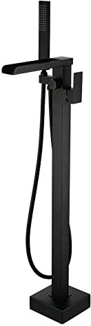 Grifos de baño independientes,Grifo de pie para bañera,grifo bañera negro, grifo de bañera montado en el suelo,Grifo de bañera de cascada,grifo mezclador de ducha de 360° negro(conexión interna)