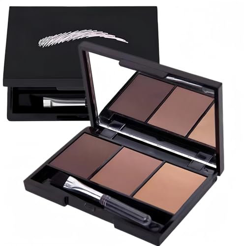 Polvo de ceja, polvo de ceja tricolor, mejorar las cejas, polvo de ceja con espejo, maquillaje de ojos neutro (1#)