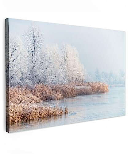 MuchoWow© Bild auf Leinwand Groß 120x80 cm XXL Schlafzimmer Bilder Wand Deko Wohnzimmer Modern Wanddeko Bilderwand Geschenk Natur - Landschaft - Winter - Schnee - Eis - Morgen