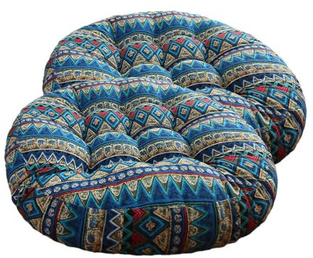 Surwin Stuhlkissen Rund 2 Stücke, Boho Sitzkissen Rund Bequemes Bodenkissen, Sitzkissen Boden gartenmöbel-Kissen, für Indoor und Outdoor (45cm,A)