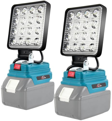 AUTOJARE 4 zoll Akku Lampe für Makita 18V 48W Kabellose Led Arbeitsleuchte 3200LM Tragbares Baustellen Lampe für Autoreparatur, Heimbeleuchtung, Camping, Angeln (2 Stück, kein Akku)