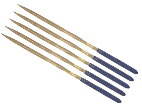CoCud Lima de Aguja Recubierta de Diamante Vástago de 3mm Longitud de 140mm Herramienta de Afilado de Lima Triangular Recubierta de Titanio para Metal Vidrio Piedra 5 Piezas