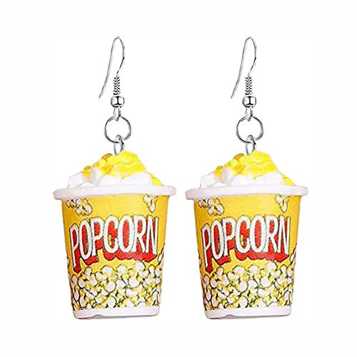 Süße Harz-Ohrhänger, trendige Cartoon-Popcorn-Ohrringe, lustige Nachahmung, Snacks, Lebensmittel, baumelnde Ohrringe für Mädchen, Silikon
