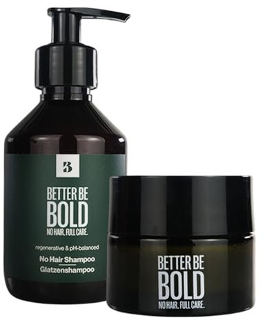 BETTER BE BOLD „Basic Glatzenpflege-Routine (0-3mm) | Mattierende Glatzencreme (0-3mm) + Pflegendes Glatzenshampoo (0-6mm) | Premium Glatzenpflege I Kopfhautpflege 0–3 mm I Für Männer mit Glatze
