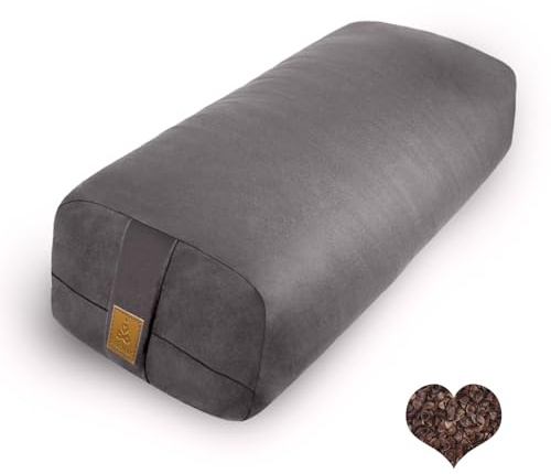 FelizMax Organic Buckwheat Bolster (24X10.5X5.5 in) Supportive Yoga Cushion Rectangular Meditation Pillow 100% Cotton Cover Yoga Pillow (Dark Grey)