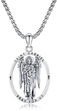 St. Gabriel Halskette Sterling Silber Erzengel Gabriel Anhänger St. Gabriel Halskette für Männer Katholische Medaille Talisman Beschütze Schmuck Religiöse Geschenke