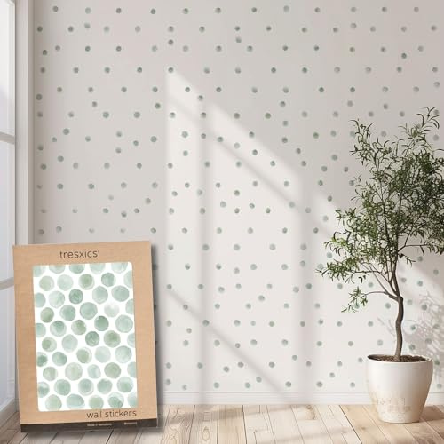 TRESXICS Dekorative Wandsticker für Kinder, Tupfen Aquarell, 300 Stück, Vinyl, originell und langlebig, Tapeteneffekt für Kinder, einfach anzubringen und abnehmbar (grün)