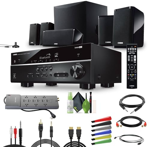 Yamaha Audio YHT-4950U 4K Ultra HD 5.1-Channel Home Theater System with AV Receiver, 8 50W RMS Powered Subwoofer Speakers True Surround Sound and Bluetooth Streaming Bundle with Accessories