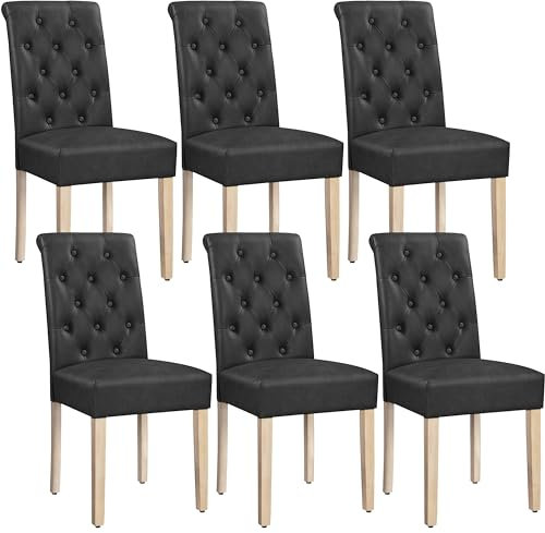 Yaheetech Chaises de Salle à Manger Lot de 6 Haut Dossier en Similicuir Pieds en Bois Massif Chaises de Cuisine Assise Rembourrée Maison Chambre Bureau Hôtel 45,5 cm × 62 cm × 98,5 cm Anthracite