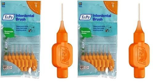TePe Brossettes interdentaires Original - Nettoyage facile des espaces interdentaires - 1 x 8 brossettes - Diamètre 0,45mm - Orange (Lot de 2)