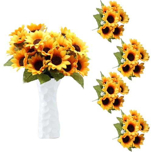 astylishome Fake Flowers 28 Bunches Artificial Sunflower Bouquets Faux Sunflowers with Stems Realistic Yellow Sun Flowers for Arrangement Centerpieces Wedding Home Decorations 1302