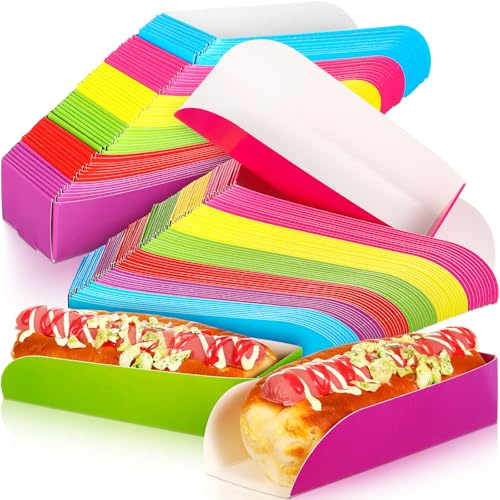 Havawish 120 Pack Colorful Hot Dog Serving Trays - Paper, Cardboard, Colorful Style - Disposable Hot Dog Trays - Serving Tray
