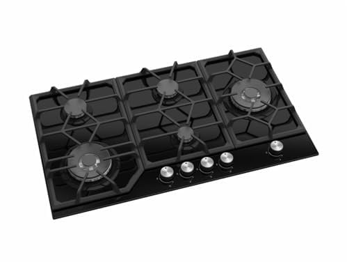 ViandPro 90cm 5 Burner Black Glass Gas Hob With 2 Dual Wok Burners – VP-H905BL.V2
