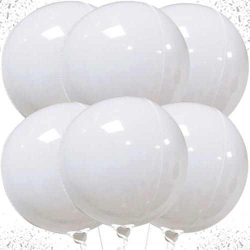 Luftballon aus Metall, Weiß, 6 Stück, 55,8 cm, Weiß, Luftballons aus Aluminium, Ballon für Hochzeit, Taufe, Mädchen, Geburtstagsballons