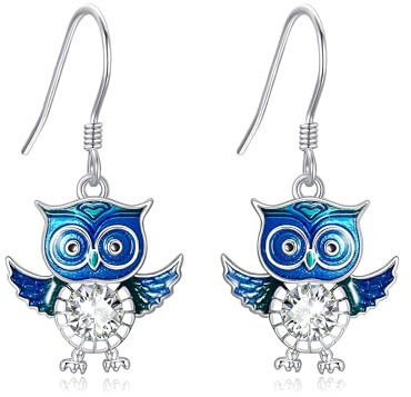 Eulen Ohrringe S925 Sterling Silber Süße Eule Ohrstecker Eulen Vogel Schmuck Geschenke für Frauen Damen weibliche Abschluss Geschenk